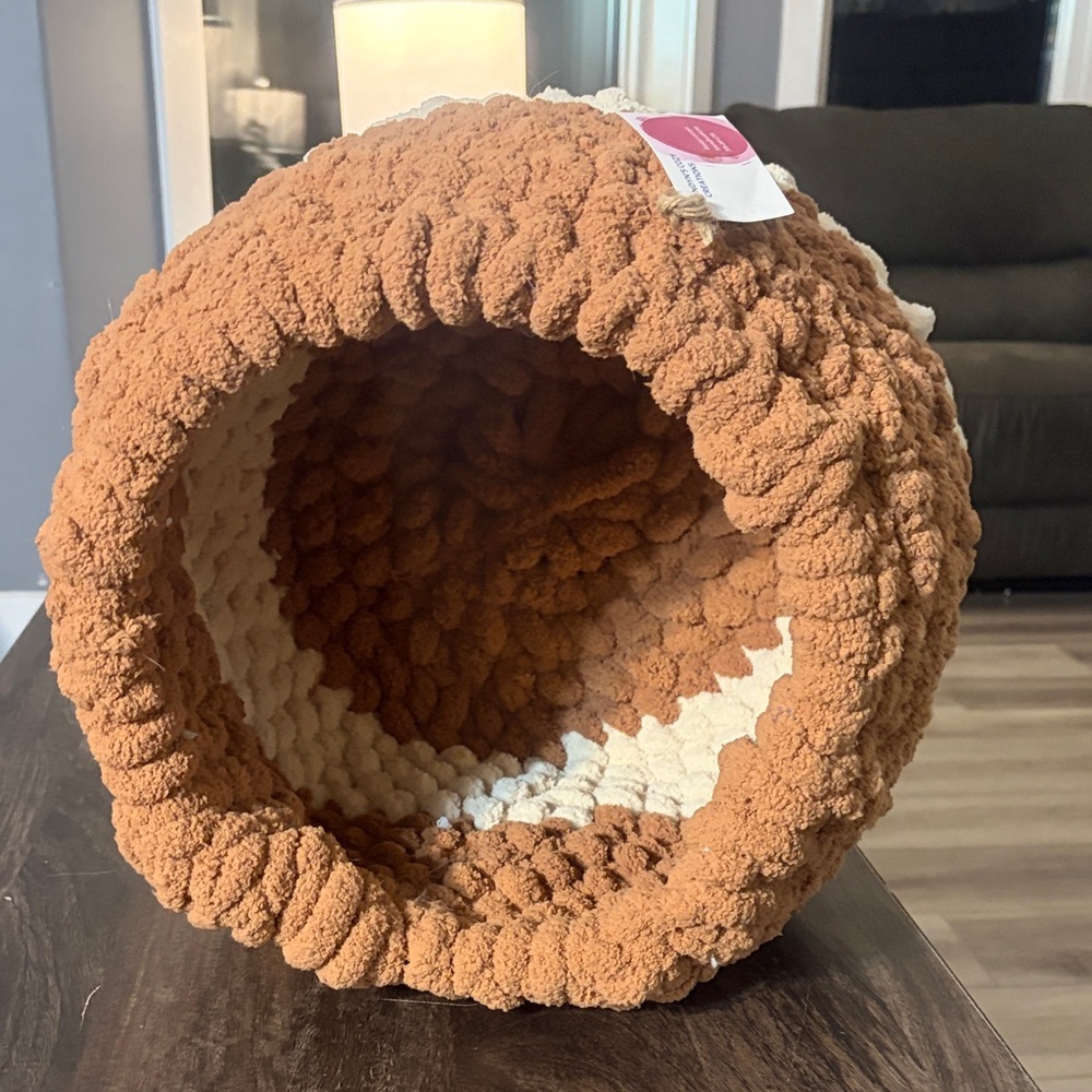 Cozy Brown and Cream Knitted Pet Cave